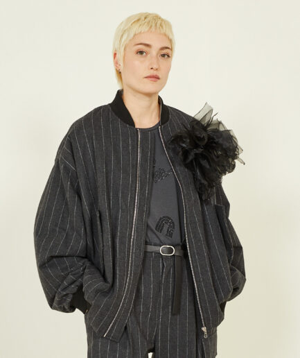 0158 Bomber a Rayas con Flor Negro