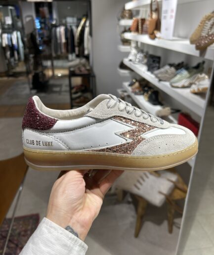 Club Deluxe White and Deep Red Glitter  Sneaker